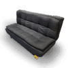 Charcoal-grey Everest Urban Luxe Sleeper Couch with tufted backrest and smooth cushions, displayed in a showroom among other modern sofas.
