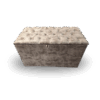 Plush taupe-grey tufted storage ottoman with soft velvet texture and lift-top lid.
