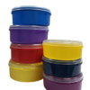 Assorted colorful plastic storage containers with lids for food storage and organization